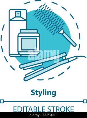 Hair styling blue concept icon. Hair care products and equipment. Hairstyling idea thin line illustration. Hairdresser salon, hairstylist parlor. Vect Stock Vector