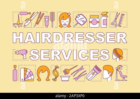 Hairdresser services word concepts banner. Beauty service. Hair salon. Haircut and coloring. Presentation, website. Isolated lettering typography idea Stock Vector