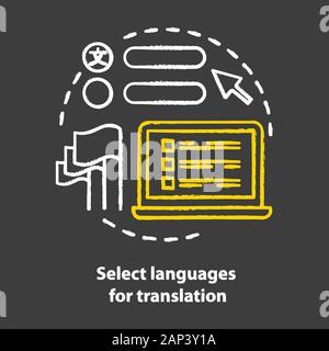 Select languages for translation chalk concept icon. Translator software idea. Linguistics. Learning foreign language. Online dictionary app. Vector i Stock Vector
