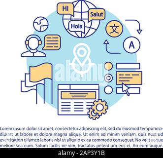 Translation career, profession article page vector template. Language learning. Brochure, magazine, booklet element with linear icons and text. Print Stock Vector