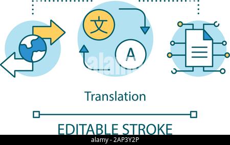 Translation services concept icon. Foreign language interpretation idea thin line illustration. Different countries language translator. Vector isolat Stock Vector