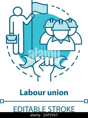 Labour union blue concept icon. Employee right protection idea thin ...