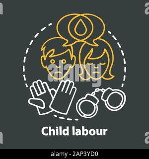 Child labour chalk concept icon. Children exploitation & labor idea. Illegal child work and employment. Kids abuse, maltreatment problem. Vector isola Stock Vector