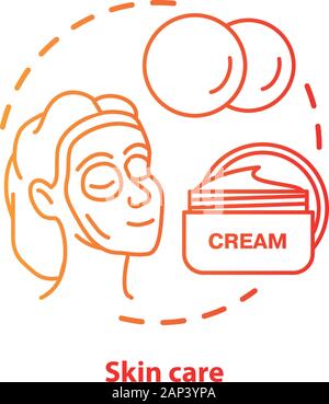 Skin care blue concept icon. Cosmetology salon, SPA procedures idea thin line illustration. Skincare products. Moisturising cream. Red gradient vector Stock Vector