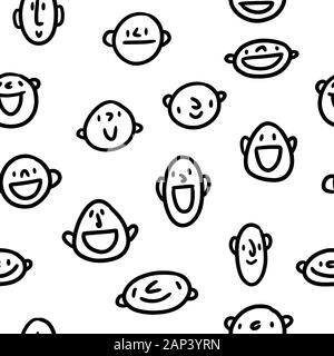 Pattern with smiling people heads. Smile heads, emoji seamless pattern. Cheerful seamless pattern with funny faces Stock Vector