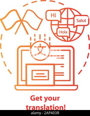 Get your translation red concept icon. Online multilingual translator idea thin line illustration. Interpretation and spell check. Foreign language. V Stock Vector