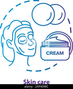 Skin care blue concept icon. Cosmetology salon, SPA procedures idea thin line illustration. Skincare products. Moisturising cream. Blue gradient vecto Stock Vector