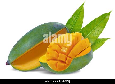 Green mango fruit isolated on white background Stock Photo