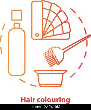 Hair colouring blue concept icon. Hair highlighting and dyein idea thin line illustration. Hairdresser salon, hairstylist parlor. Red gradient vector Stock Vector