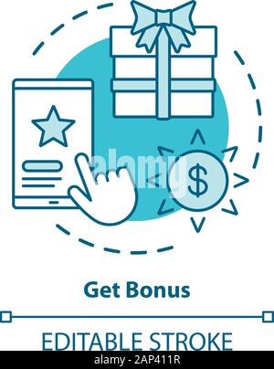 Get bonus concept icon. Gifts & prizes idea thin line illustration. Cashback, redeem points. Reward program. Discounts and special offers. Vector isol Stock Vector