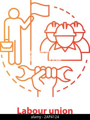 Labour union red concept icon. Employee right protection idea thin line illustration. Trade union. Workers association. Staff interests representative Stock Vector