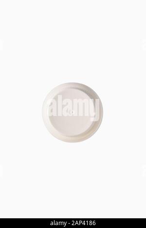 top view white plastic medicine vial isolated on white background. plastic cap for jar. Stock Photo