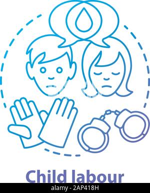 Child labour concept icon. Children exploitation & labor idea thin line illustration. Illegal child work and employment. Kids abuse, maltreatment prob Stock Vector