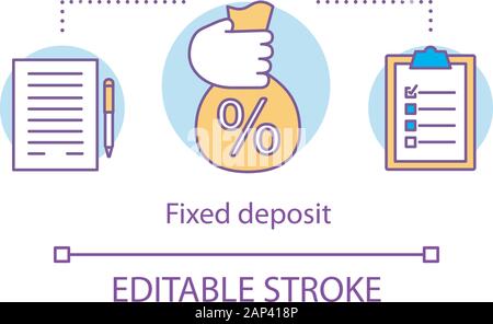 Savings concept icon. Fixed deposit idea thin line illustration. Creating investment account. Getting bigger profits, interest until maturity date. Ve Stock Vector