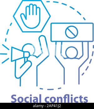 Social conflicts and disputes concept icon. Antisocial behaviour, violence and unrest idea thin line illustration. Riot, strike, civil protest. Vector Stock Vector