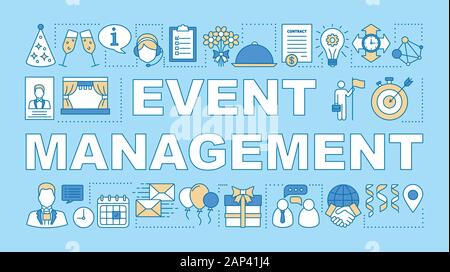 Event management word concepts banner. Scheduling and organization. Event agency. Presentation, website. Isolated lettering typography idea with linea Stock Vector