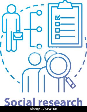 Social research concept icon. Sociology idea thin line illustration. Sociological quantitative analysis. Social poll, survey. Candidate sourcing. Vect Stock Vector