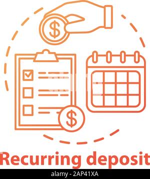 Recurring deposit concept icon. Savings idea thin line illustration. Creating investment account. Regular payments, timed banking charges. Vector isol Stock Vector