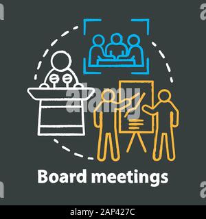 Board meetings chalk concept icon. Conference, seminar, business training idea. Corporate presentation. Teamwork, team building. Vector isolated chalk Stock Vector