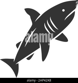 Shark glyph icon. Dangerous ocean predator. Swimming fish. Underwater animal, ocean wildlife. Marine fauna. Wild shark in aquarium. Silhouette symbol. Stock Vector