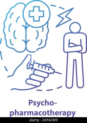 Psychopharmacotherapy concept icon. Pharmacy idea thin line illustration. Mental illness prescription drugs, medication. Psyche problems treatment. Ve Stock Vector
