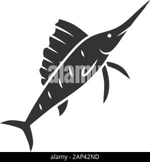 Sailfish glyph icon. Swimming fish with sharp nose. Undersea swordfish animal. Fishing. Aquatic creature. Marine nature. Ocean fauna. Silhouette symbo Stock Vector