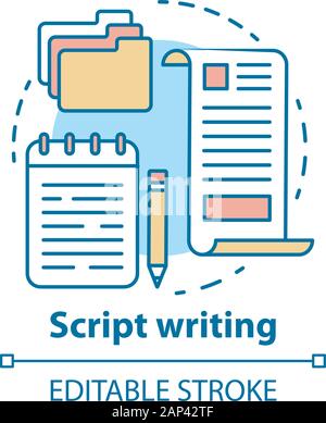 Script writing concept icon. Screenwriting, scriptwriting. Copywriting idea thin line illustration. Content creating. Article, essay writing. Vector i Stock Vector