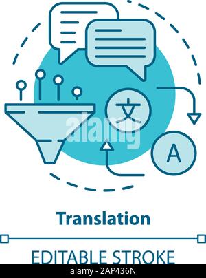 Translation blue concept icon. Online translator idea thin line illustration. Foreign language learning. Multilingual translation and interpretation. Stock Vector