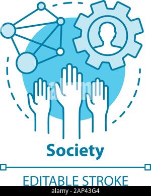 Society concept icon. Community, social integration and relations idea thin line illustration. Social responsibility, solidarity and tolerance. Vector Stock Vector