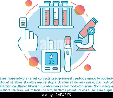 Blood sugar test article page vector template. Glucose level control. Brochure, magazine, booklet design element, linear icons, text box. Print design Stock Vector