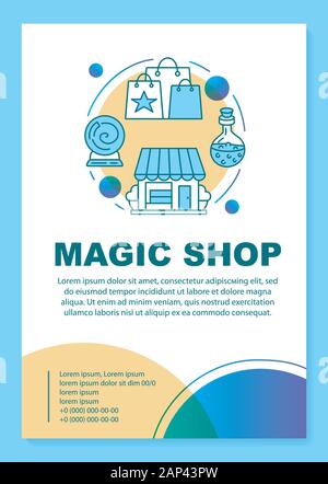 Magic shop brochure template layout. Esoteric store blue flyer, booklet ...