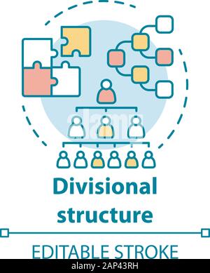 Divisional corporate structure concept icon. Organization hierarchy idea thin line illustration. Leadership and teamwork. Company top management. Vect Stock Vector