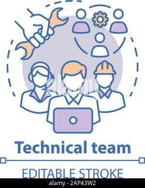 Technical team concept icon. Company staff, workforce idea thin line illustration. Software engineers and client service workers. Technical personnel. Stock Vector