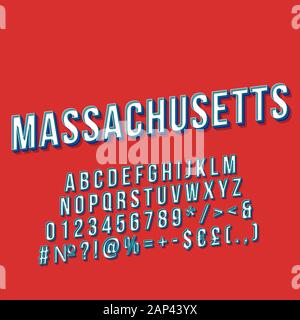 Boston Header Vintage 3d Vector Alphabet Set Stock Vector