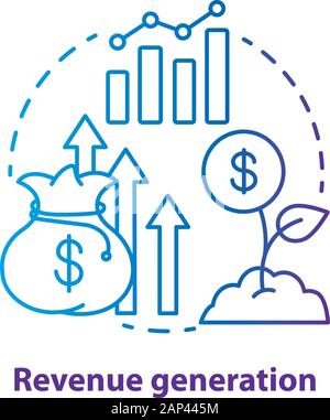 Revenue generation blue concept icon. Income increase idea thin line illustration. Business development. Sprout with dollar coin. Financing, budgeting Stock Vector