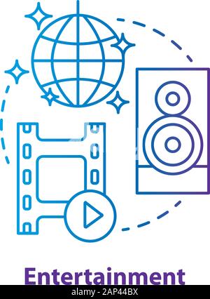 Entertainment blue concept icon. Mass media company idea thin line illustration. Show business. Leisure and pastime. Amusement industry. Vector isolat Stock Vector