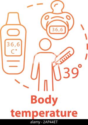 Body temperature measuring equipment concept icon. Patient having fever idea thin line illustration. Electronic thermometer for kids. Vector isolated Stock Vector