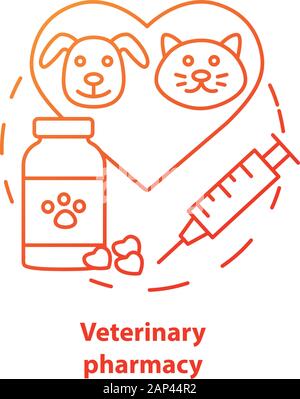 Pharmacy concept icon. Veterinary medication prescription idea thin line illustration. Animal medicine therapy research and treatment. Pet healthcare. Stock Vector