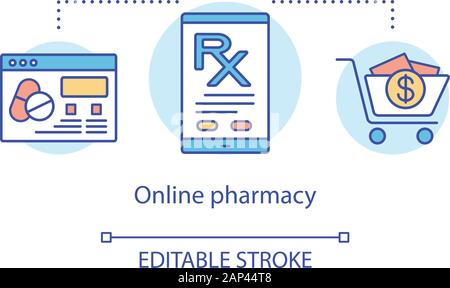 Internet pharmacy concept icon. Online pharmacist service idea thin line illustration. Internet drugstore app. Ordering medications online. Vector iso Stock Vector