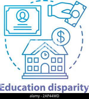 Education disparity concept icon. Educational inequality idea thin line illustration. School funding. Student loan, financial aid. Paid education. Vec Stock Vector