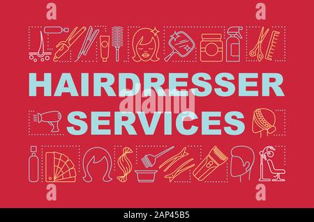 Hairdresser services word concepts banner. Beauty service. Hair salon. Haircut and coloring. Presentation, website. Isolated lettering typography idea Stock Vector