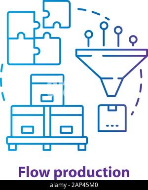 Flow production blue concept icon. Continuous-flow manufacturing idea thin line illustration. Production process, fabrication. Non-stop manufacturing. Stock Vector