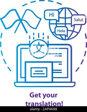 Get your translation blue concept icon. Online multilingual translator idea thin line illustration. Interpretation and spell check. Foreign language. Stock Vector