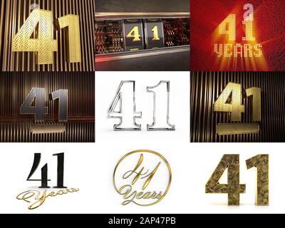 3d illustration, 41 anniversary. golden numbers on a festive background ...