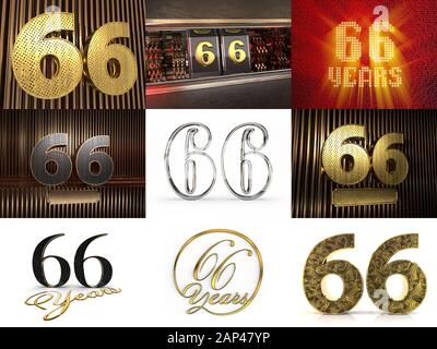 Set of number 66 (number sixty-six) celebration design. Anniversary number template elements for your birthday party. 3D illustration Stock Photo