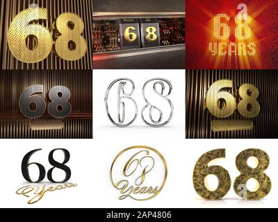 Set of number 68 (number sixty-eight) celebration design. Anniversary number template elements for your birthday party. 3D illustration Stock Photo