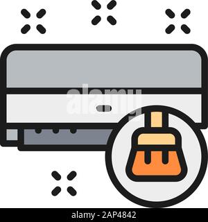 Air conditioner cleaning, air humidification flat color line icon. Stock Vector