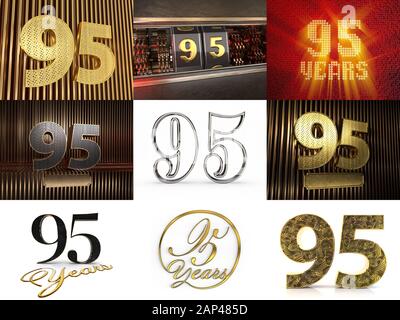 Set of number 95 (number ninety-five) celebration design. Anniversary number template elements for your birthday party. 3D illustration Stock Photo