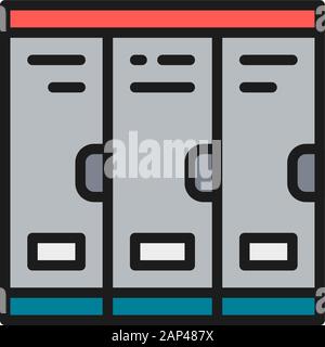 Cabinets, school lockers, locker room flat color line icon. Stock Vector