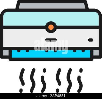 Vector air conditioning flat color line icon. Isolated on white background Stock Vector
